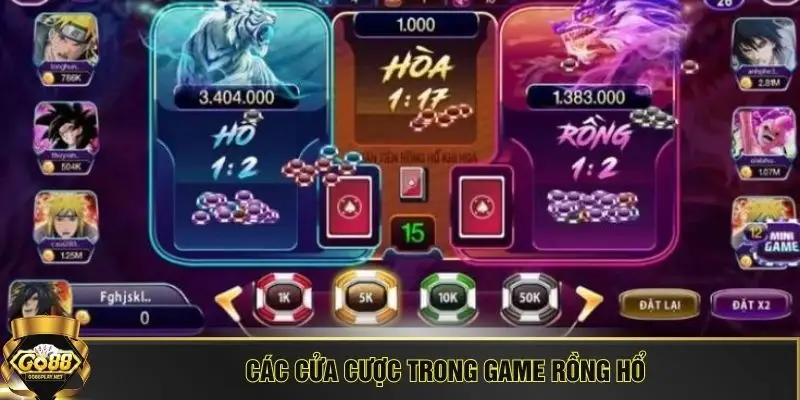 Các cửa cược trong game Rồng Hổ